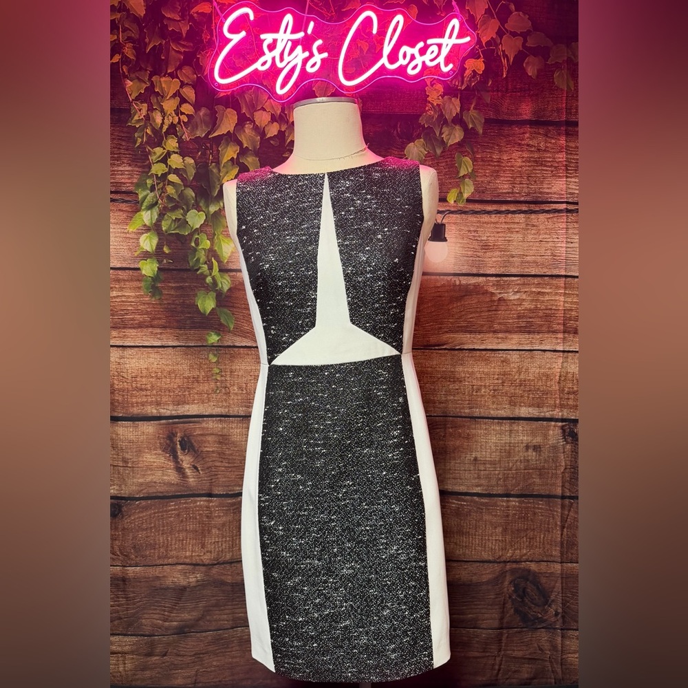 Ivanka Trump Black and White Geometric Midi Dress